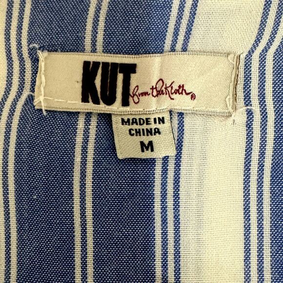 Women's KUT From The Kloth Striped Blouse Jenalee Cross Over Roll Sleeve Top Med - Picture 6 of 9